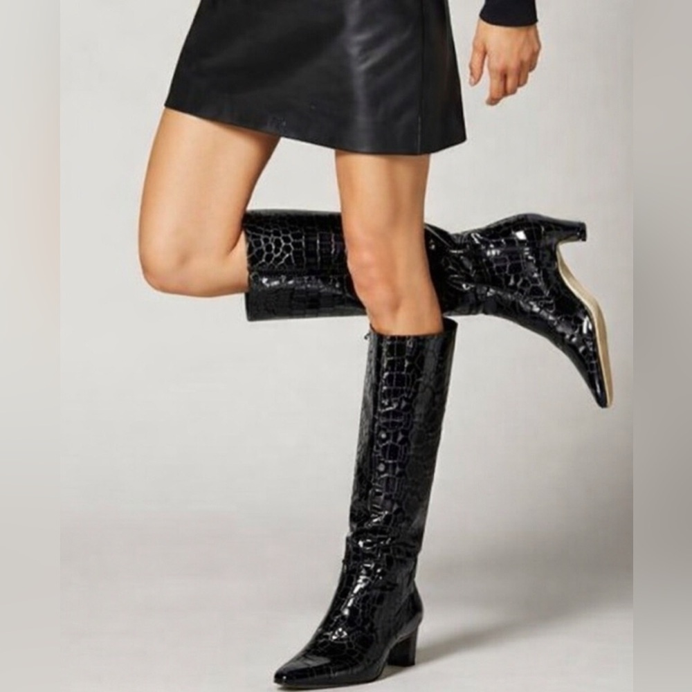 ANTONIO MELANI Black Croc-Embossed Heeled Boots NWT only two pairs left!!